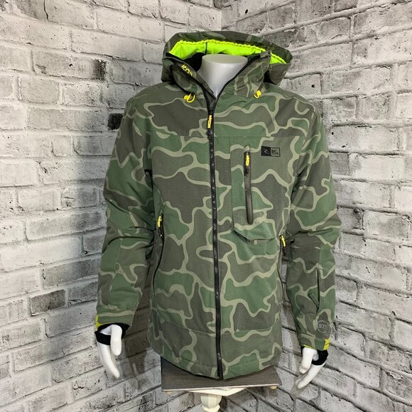 Rip Curl Snowboard Ski Winter Jacket Large Green Camo Hooded Unisex Snow Coat - Picture 1 of 16